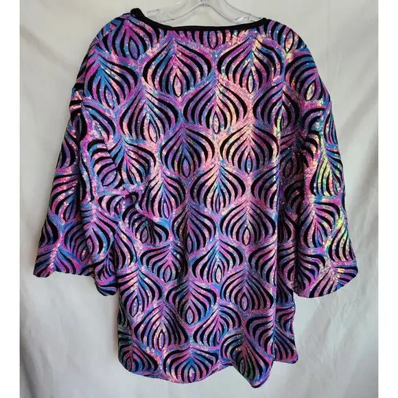 RAVE Sequin Kimono Jacket – Multicolor Peacock Feather Pattern